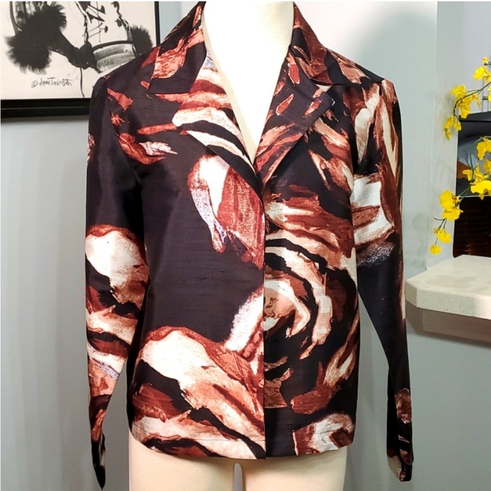 100% Silk Chico's Multicolor Abstract Jacket NWOT